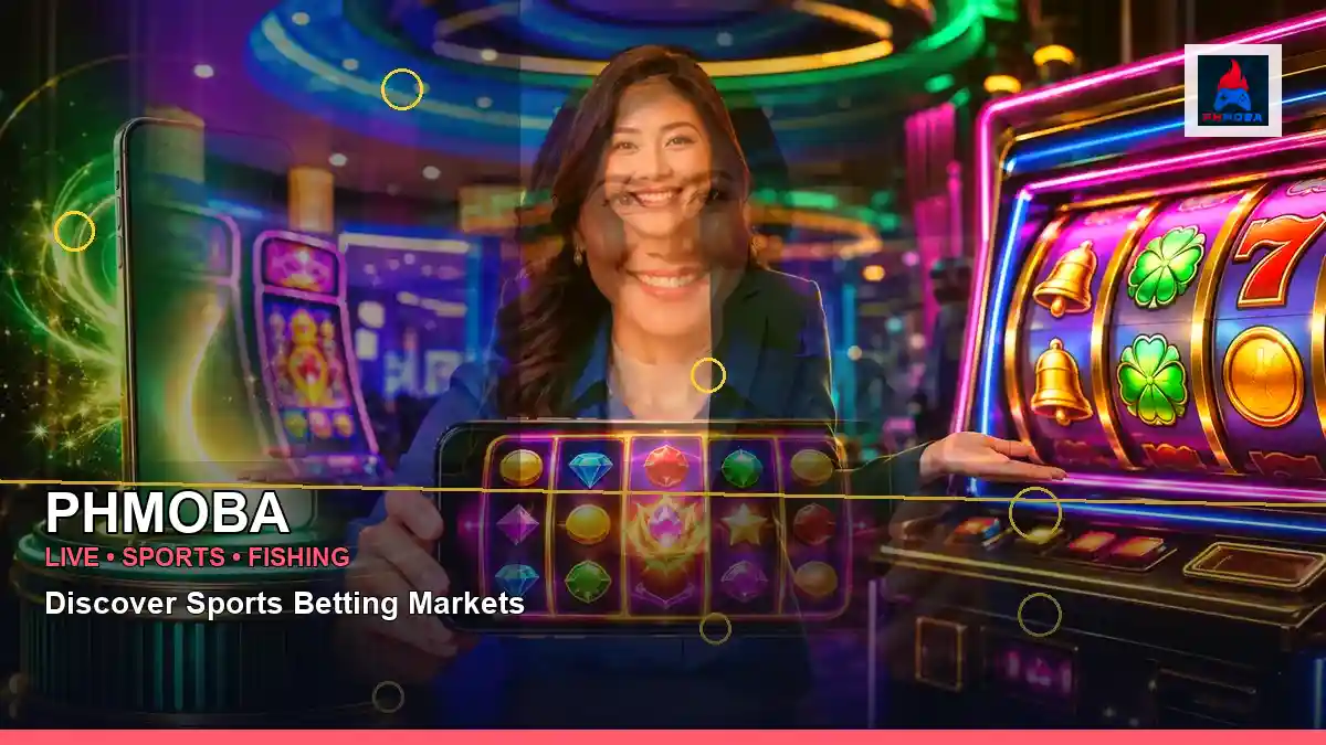 PHMOBA lucky reels online slot games featuring an adult Filipina casino host with a right close-up composition