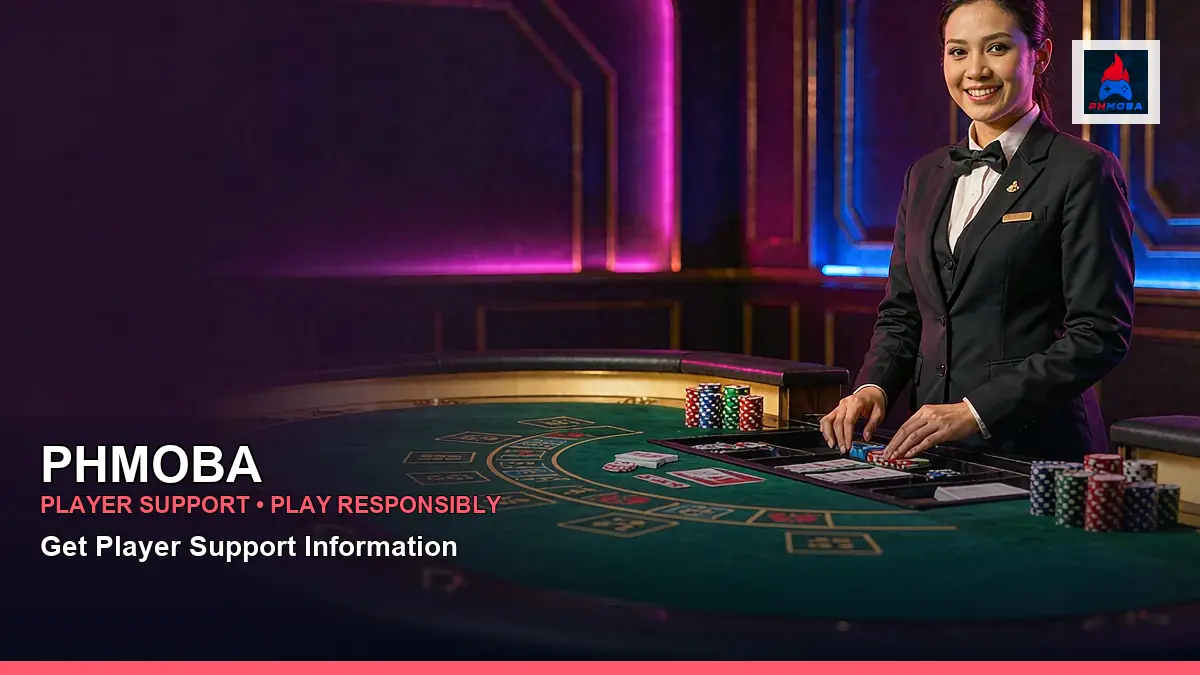 PHMOBA live casino table games featuring an adult Filipina casino host with a left-framed composition